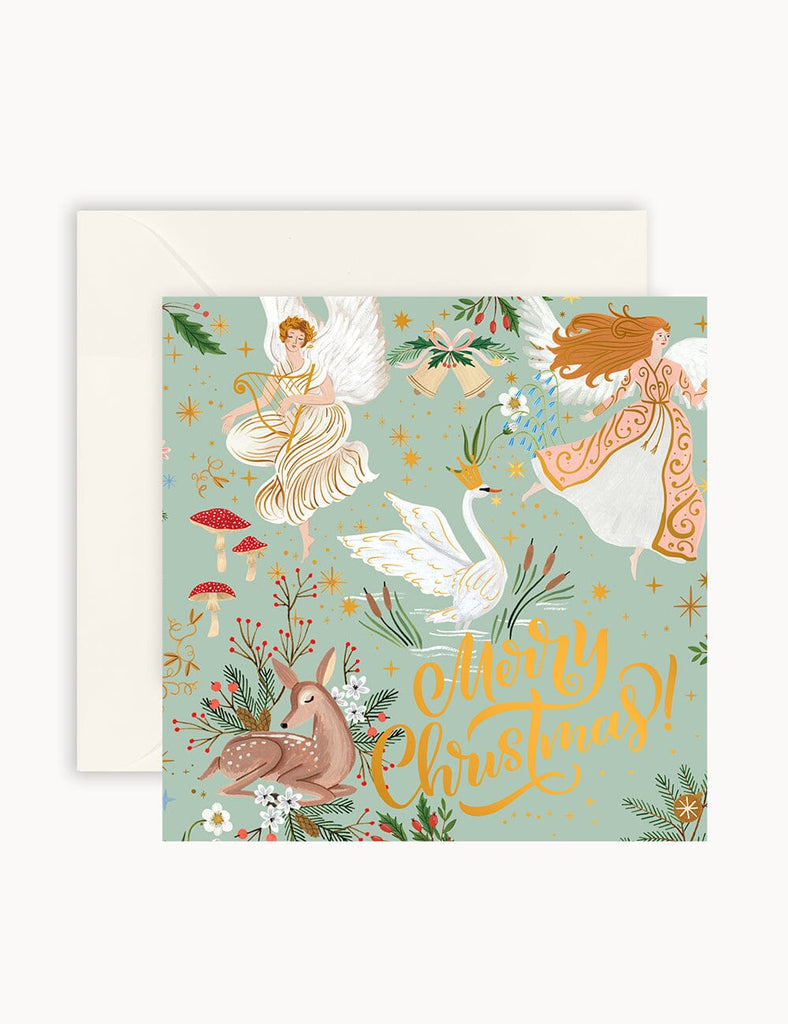 Bespoke Letterpress Merry Christmas Angels Small Christmas Card