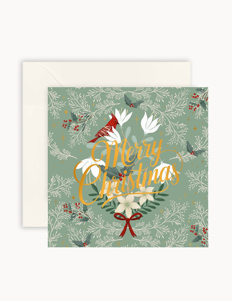 Bespoke Letterpress  Merry Christmas Songbird  Small Christmas Card