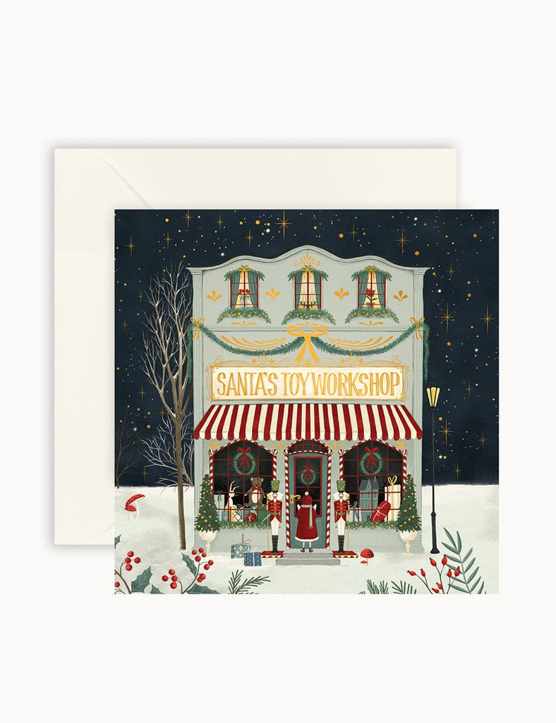 Bespoke Letterpress Santas Toy Workshop  Small Christmas Card