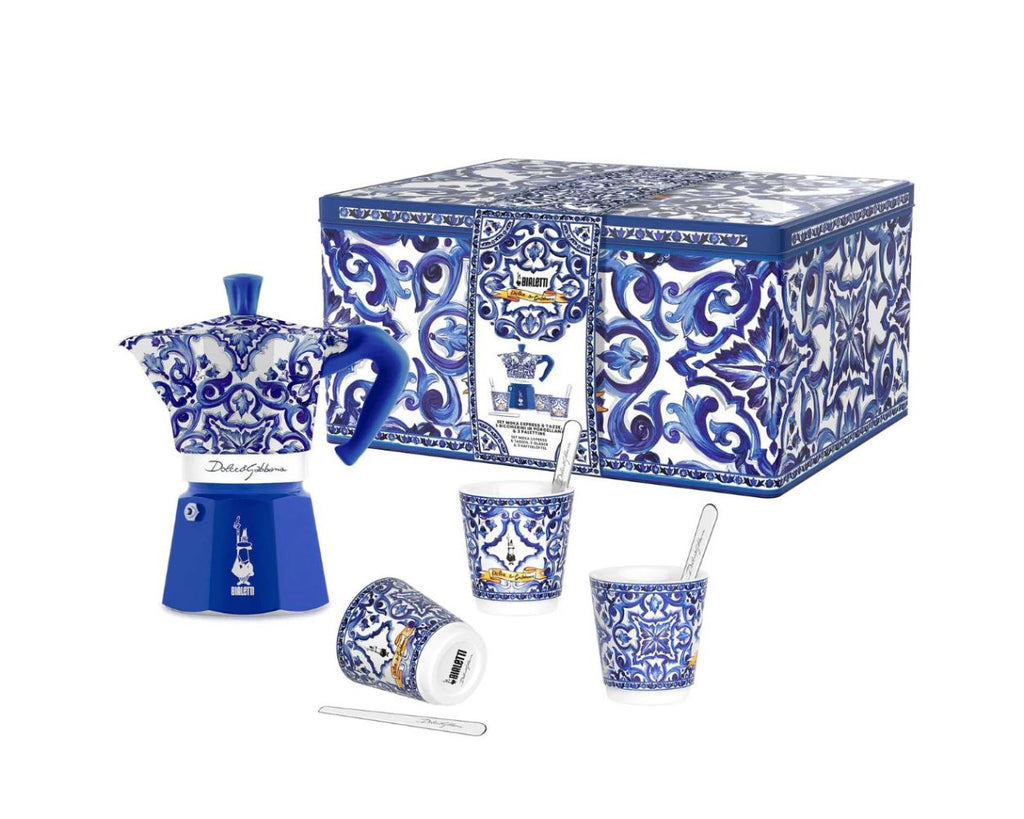Bialetti  dolce & gabbana Moka 6 Cup + 3 Cups + Stirrers - Blue