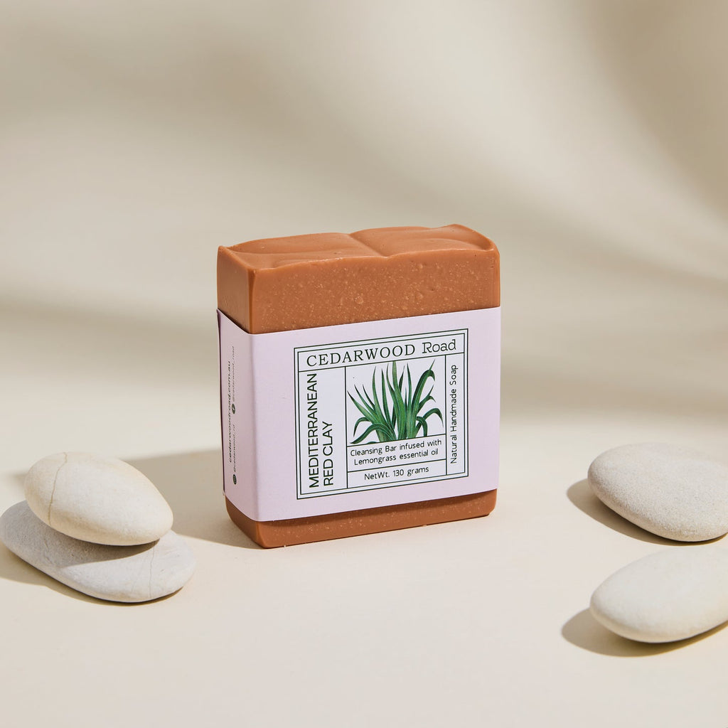 CEDARWOOD Road -Mediterranean Red Clay Soap Detoxifying Natural Soap Bar With Lemongrass Essential Oil