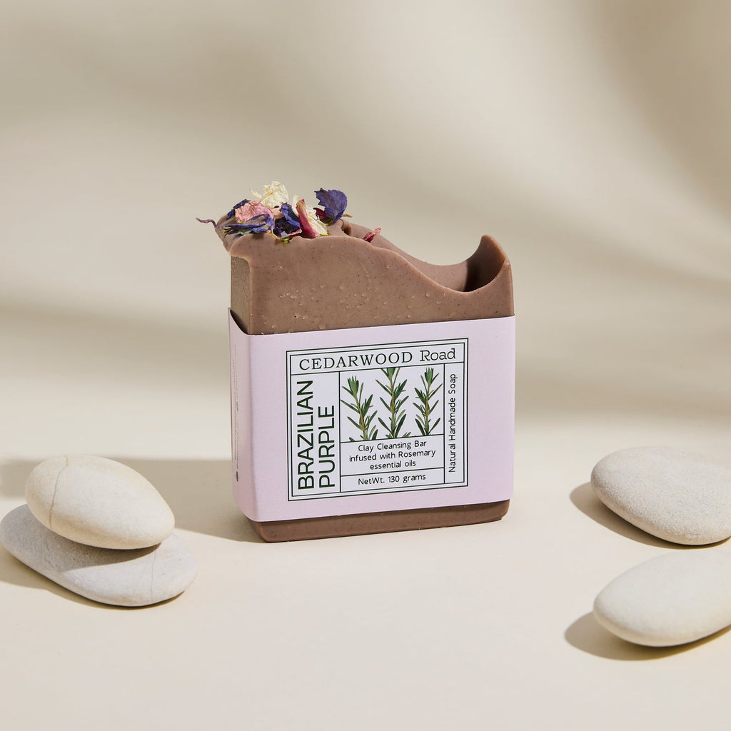 CEDARWOOD Road - Brazilian Purple Clay Soap  Clarifying & Anti - Aging Natural Soap Bar With Rosemary Essential Oil