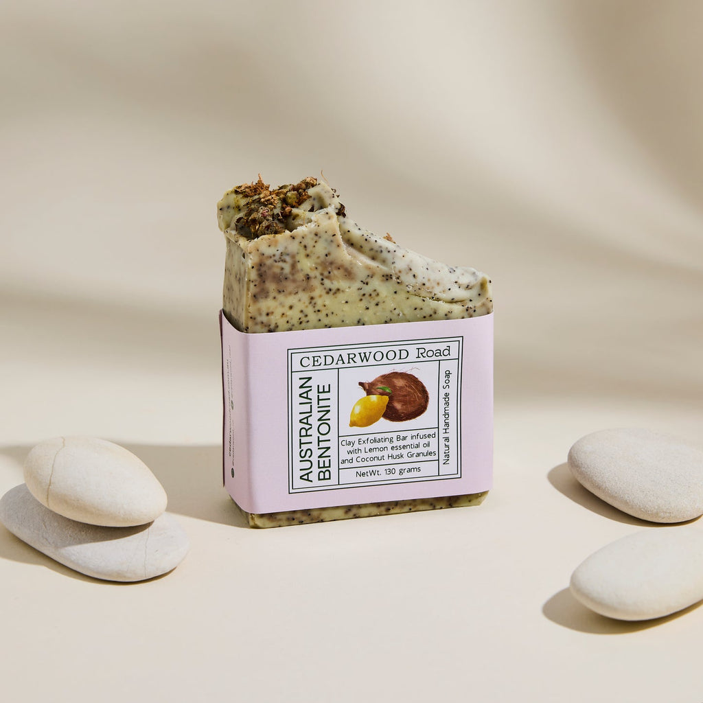 CEDARWOOD Road Australian Bentonite Clay Exfoliating Bar Deep  Cleansing Natural Soap with Lemon Oil & Coconut Husk