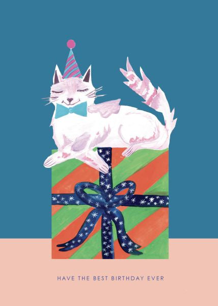 Cat On Present Card