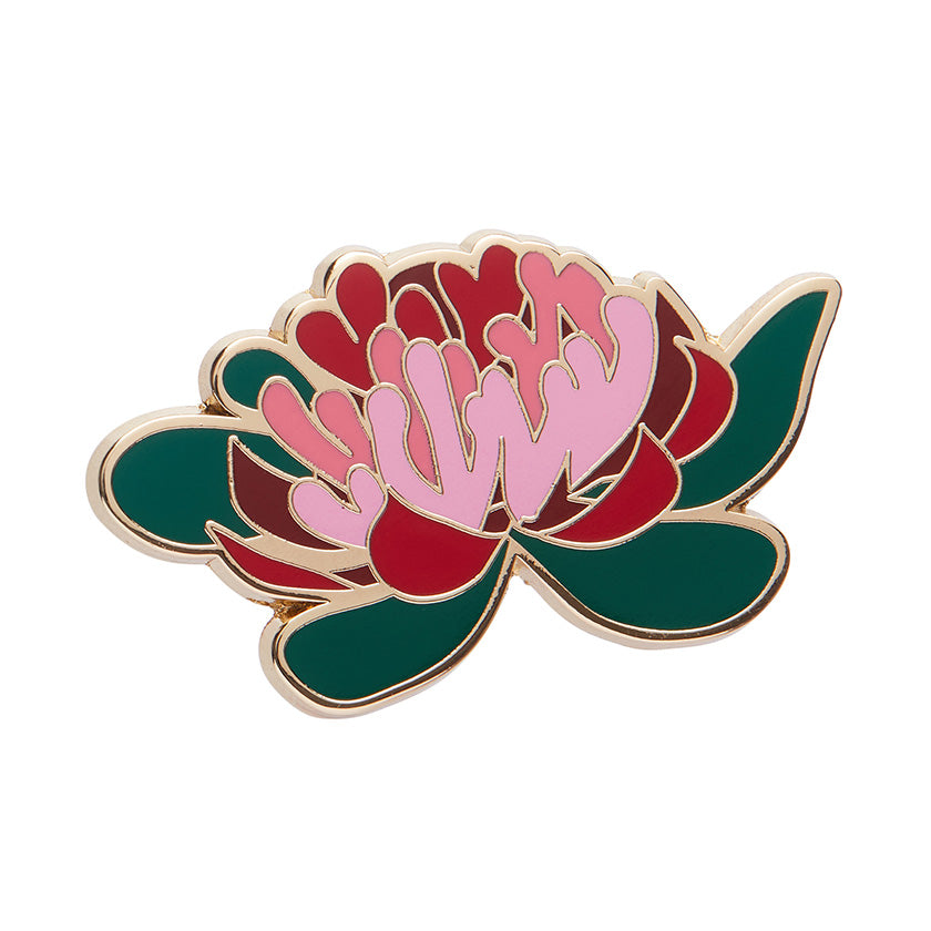 erstwilder australiana enamel pin seen from afar waratah