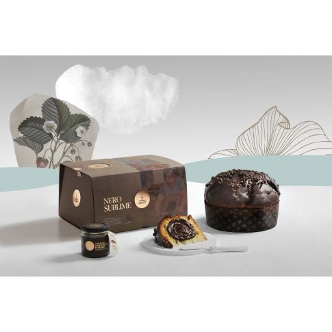 Fiasconaro  Panettone Nero Sublime With  Chocolate Spread And Knife