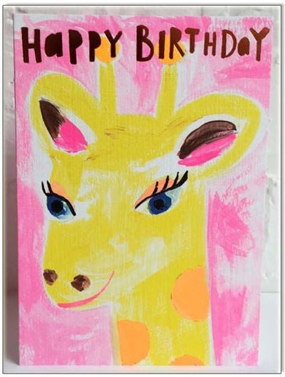 Giraffe Pink  Birthday Card
