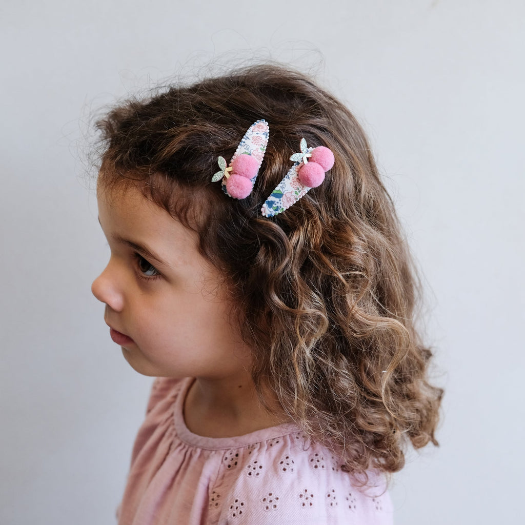 Mimi & Lula Floral Pom Pom  Cherries Clips