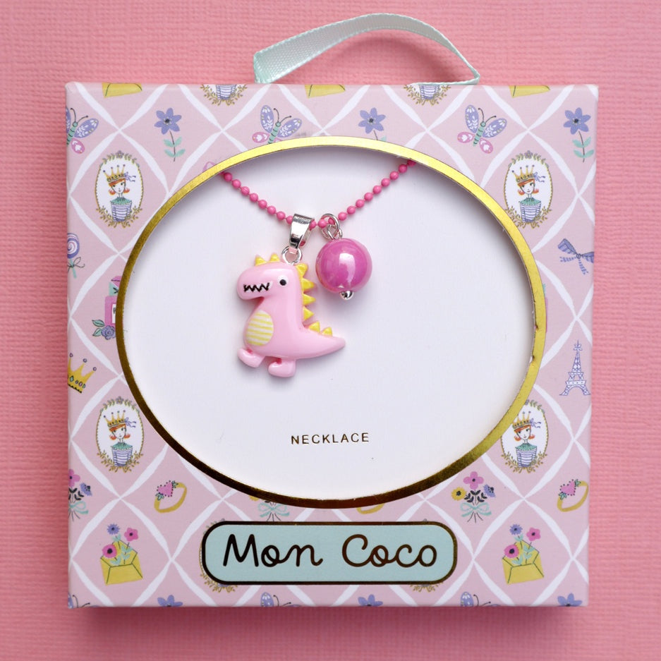 Mon Coco Pink Dinosaur Necklace