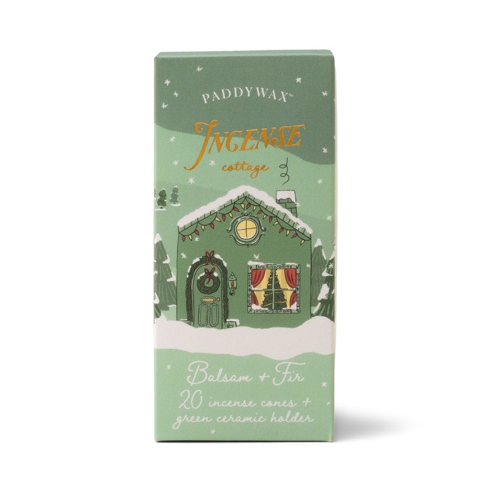 Paddywax Holiday Green Ceramic Cottage Incense Cone Holder  Balsam & Fir