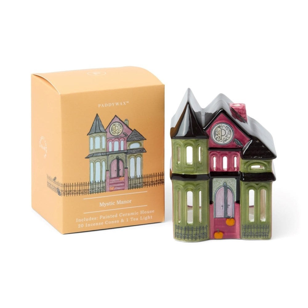 Paddywax Mystic Manor Style Incense & Tea Light Holder Ceramic House