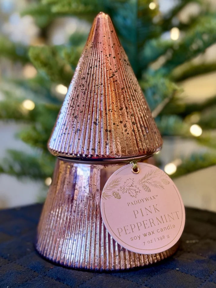 Paddywax  Pink  Stacked Tree Candle  Pink Peppermint