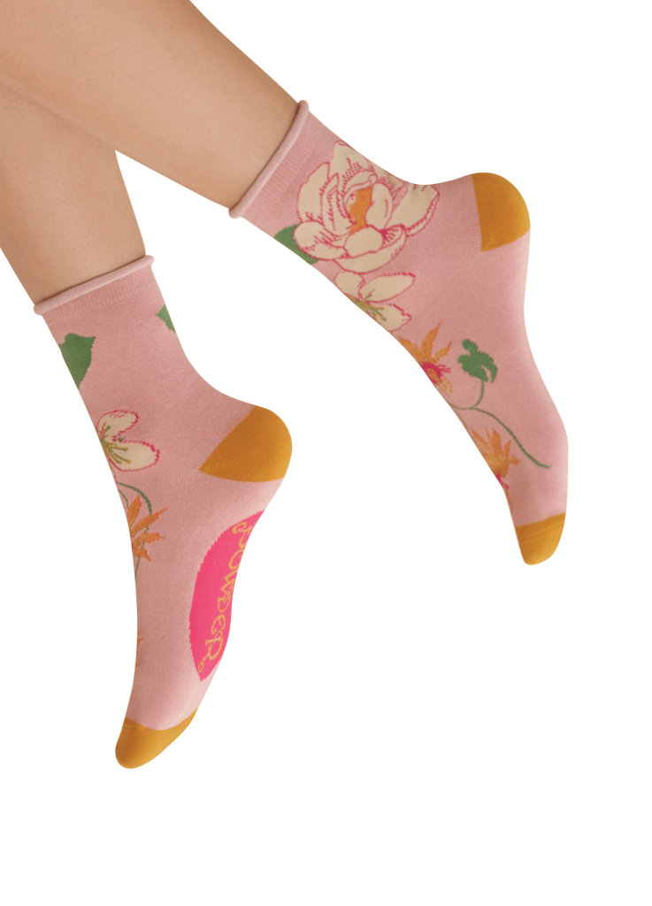 Powder UK  Tropical Flora Ankle Socks   Petal