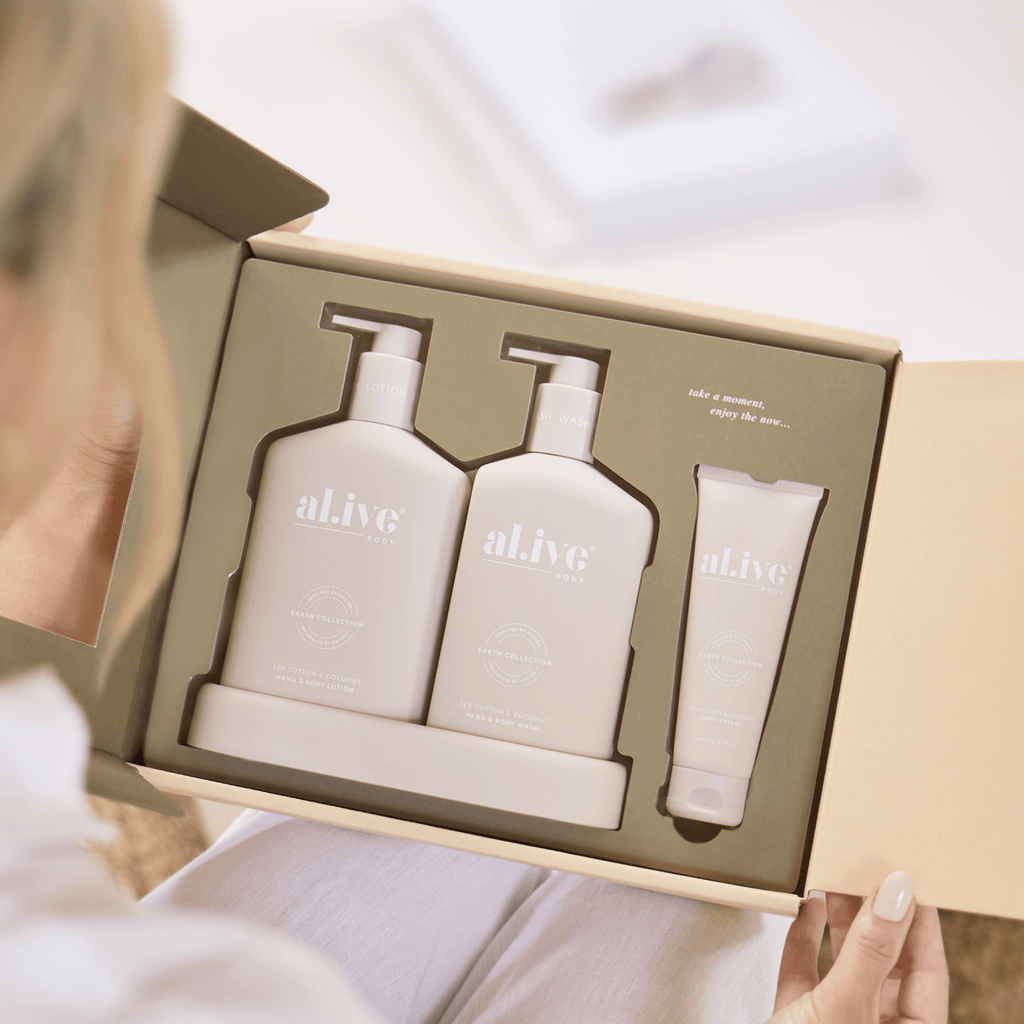 al.ive Body The Retreat Limited Edition Wash & Lotion Duo + Hand Cream Gift Set Sea Cotton & Coconut