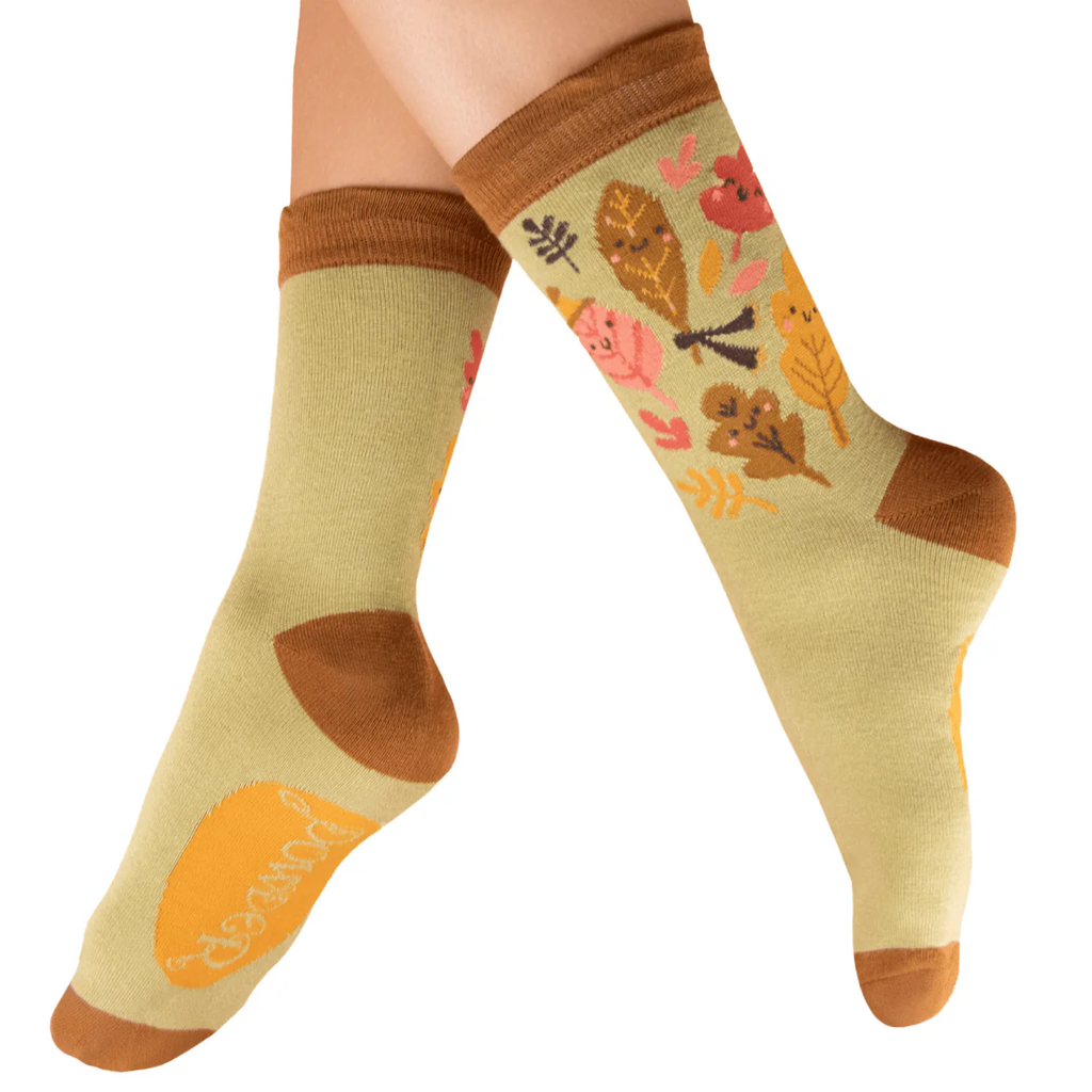 powder uk happy leaves sage ankle socks