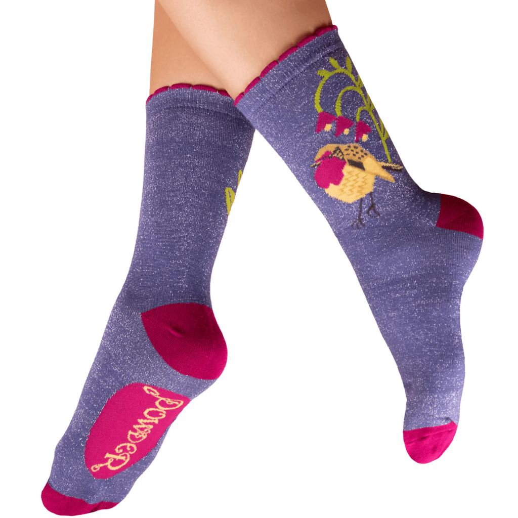 powder uk robin red breast ankle socks glitter