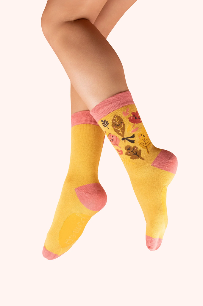 powder uk happy leaves ankle socks custard