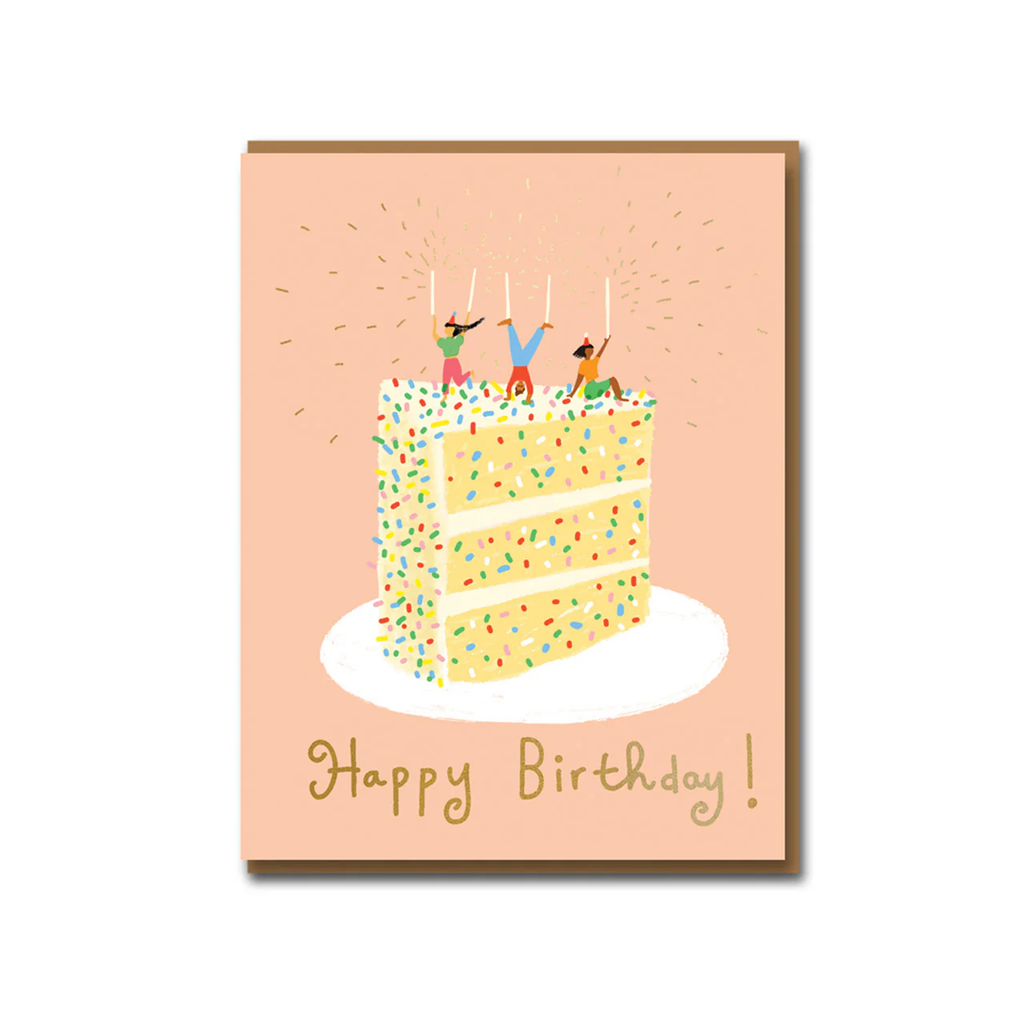 Birthday card with a cake illustration and 'Happy Birthday!' text on a pink background wedding cake 1973