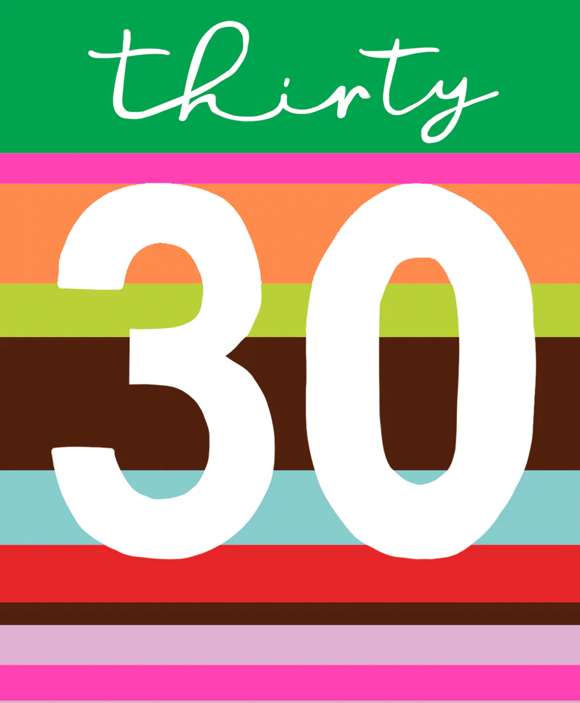 Colorful design with the number '30' on a striped background
