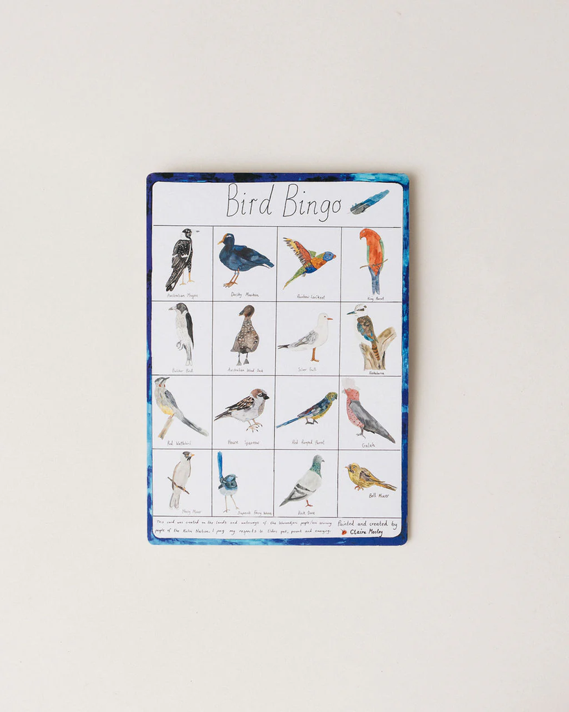 Bird Bingo game board with illustrations of various birds on a white background