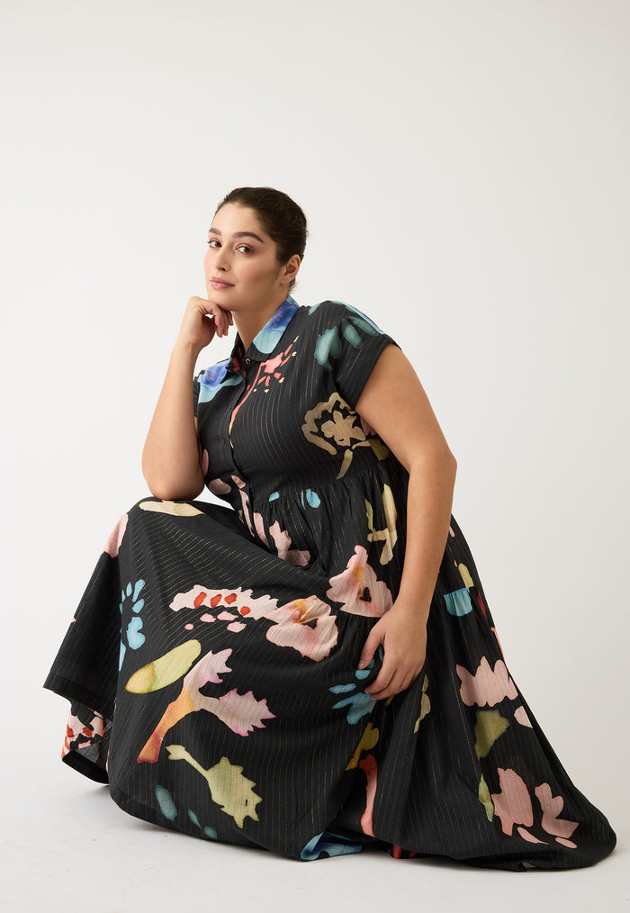 nancybird maja dress watercolour charcoal