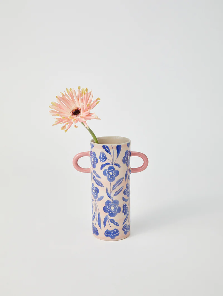 jones co griffe blue floral vase