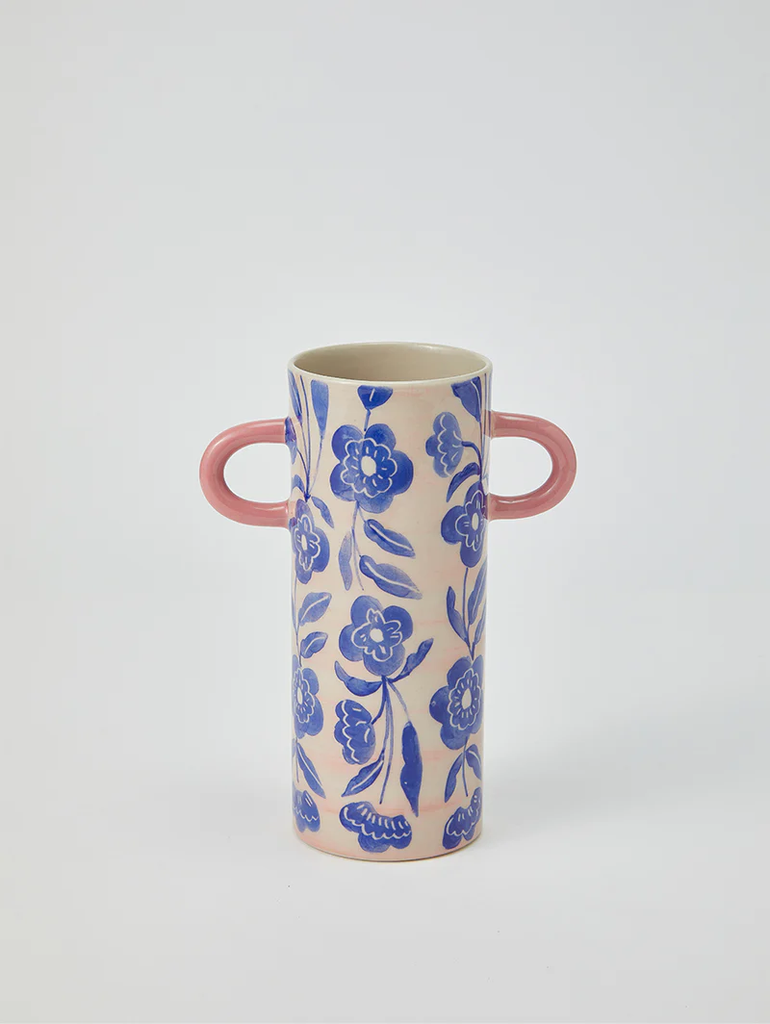 jones co griffe blue floral vase