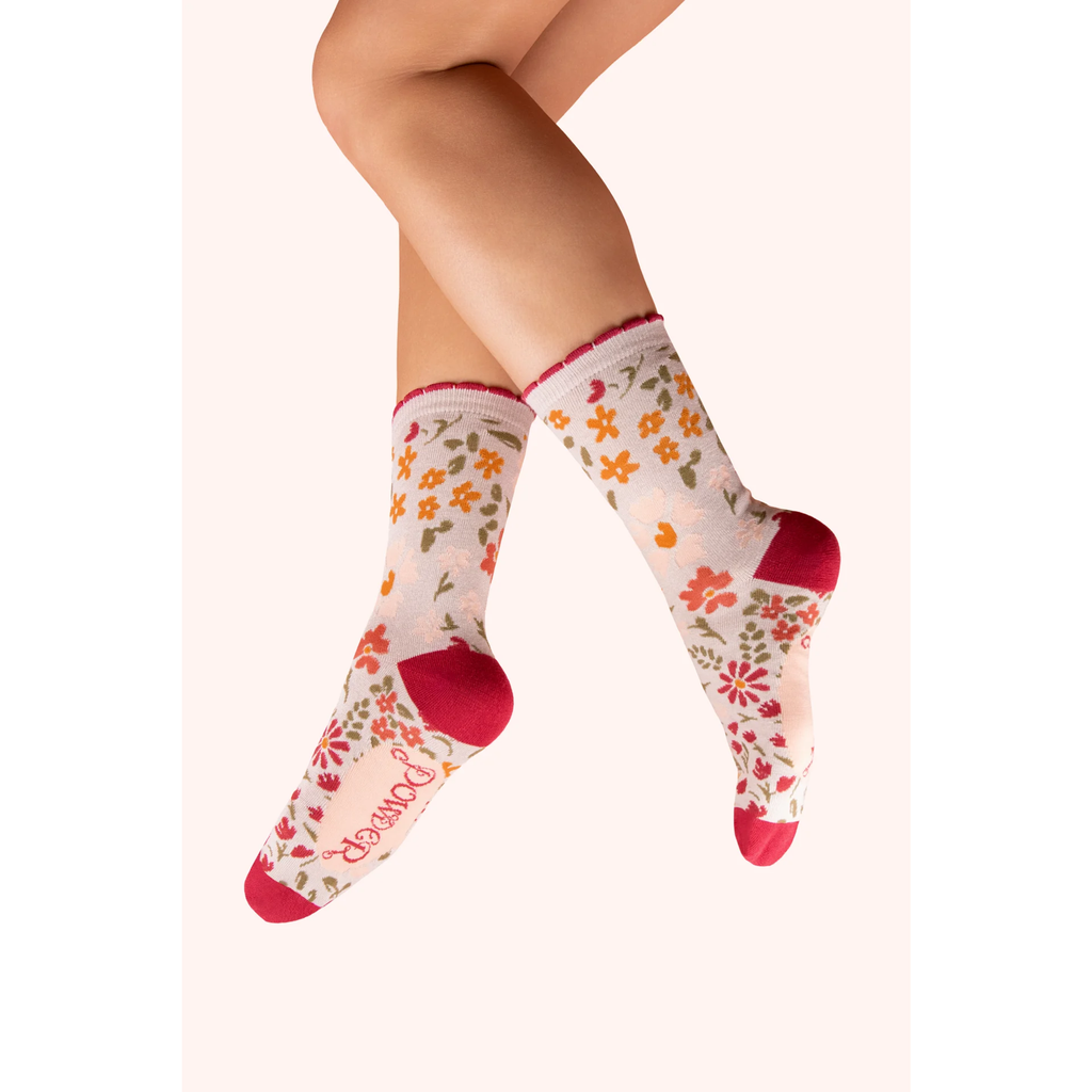 powder uk flower meadow ankle socks cream