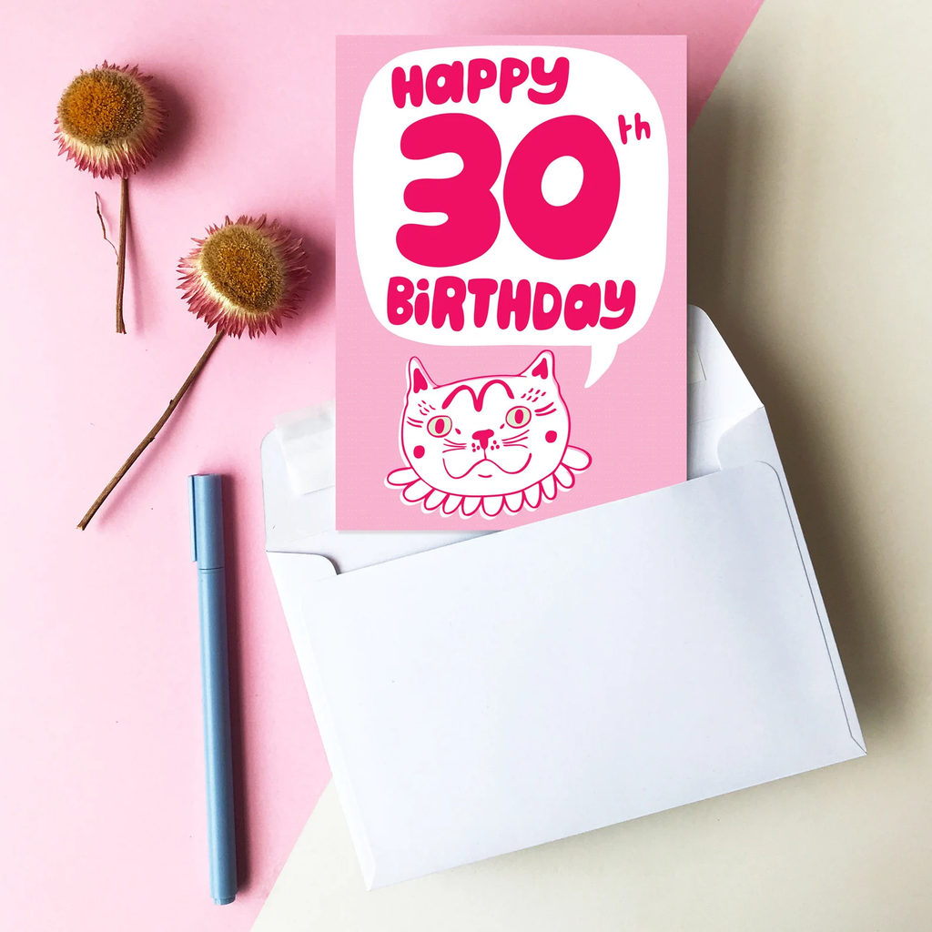 able game pink cat happy birthday card