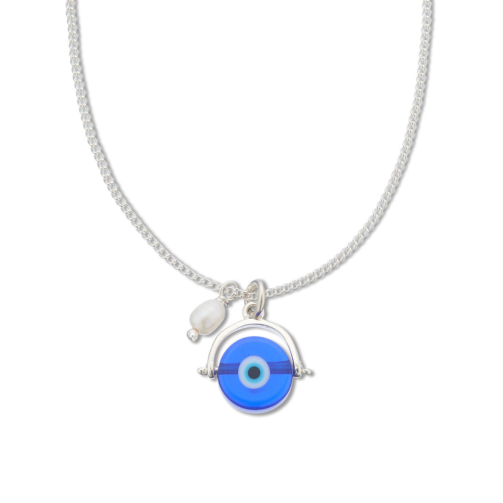 Mati Evil Eye Charm & Pearl Necklace Palas
