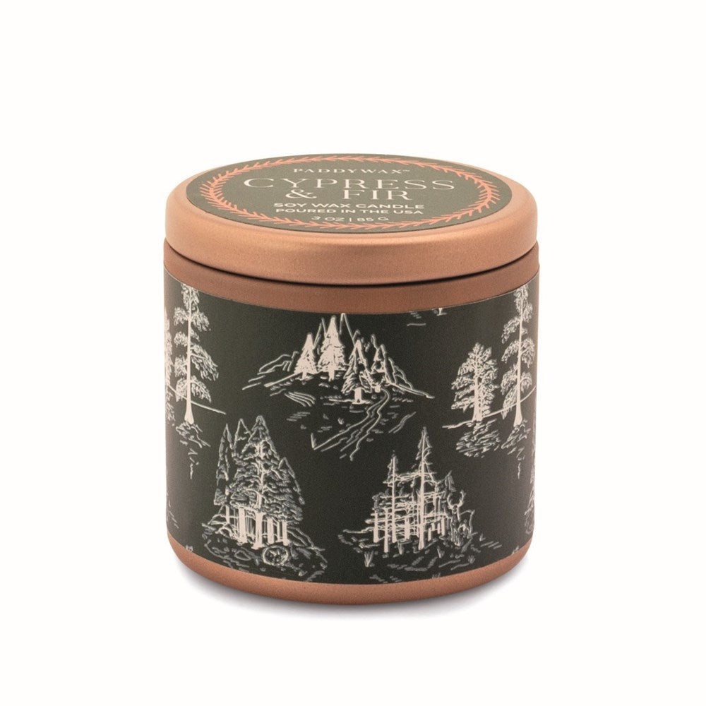 Paddywax  Cypress Fir Holiday Candle  Copper Tin  Green