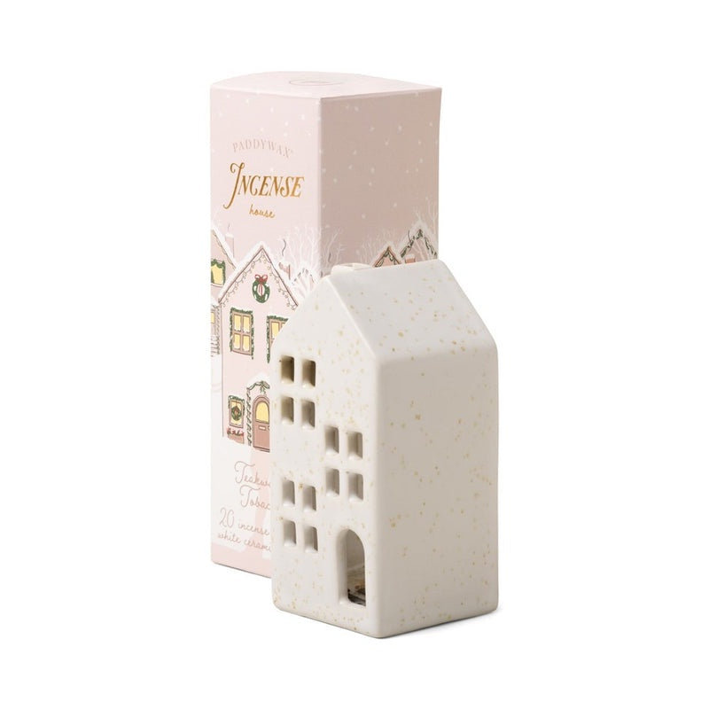 Paddywax  Incense Cone  Holiday White Ceramic House Teakwood Tobacco