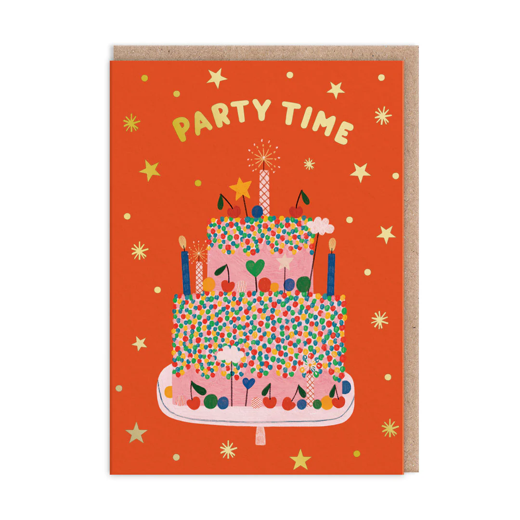 party time red cake foil card