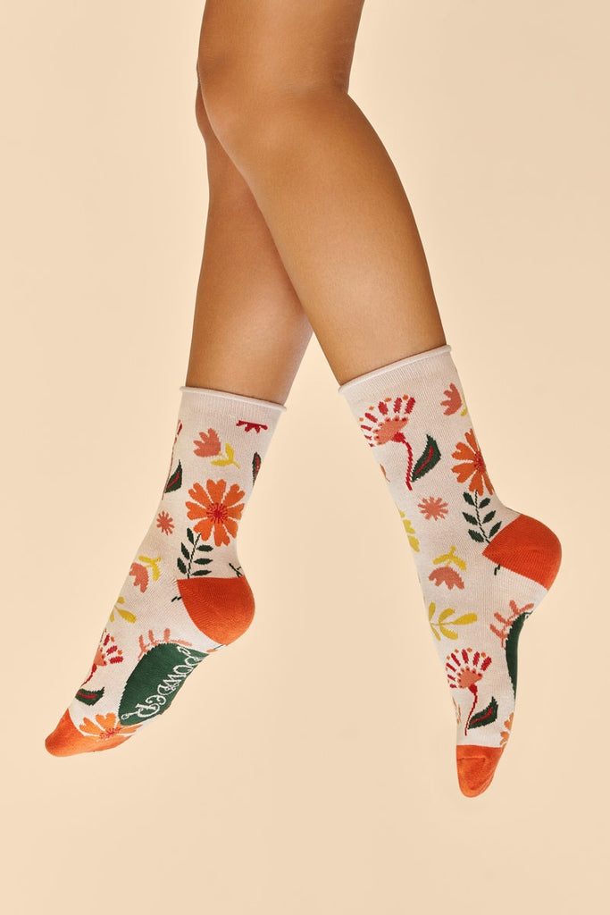 Powder UK  Watercolour Flowers Ankle Socks Cream