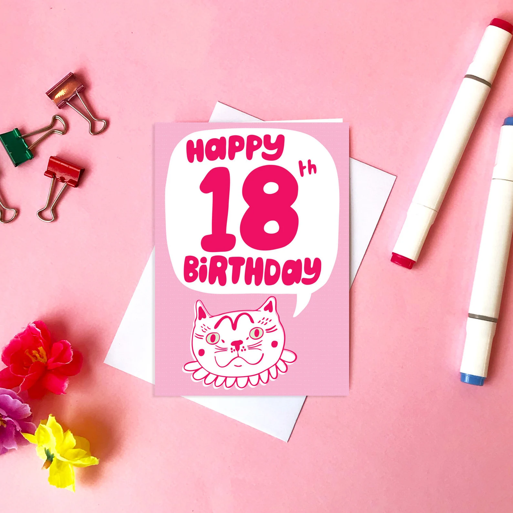 able game pink cat happy birthday card