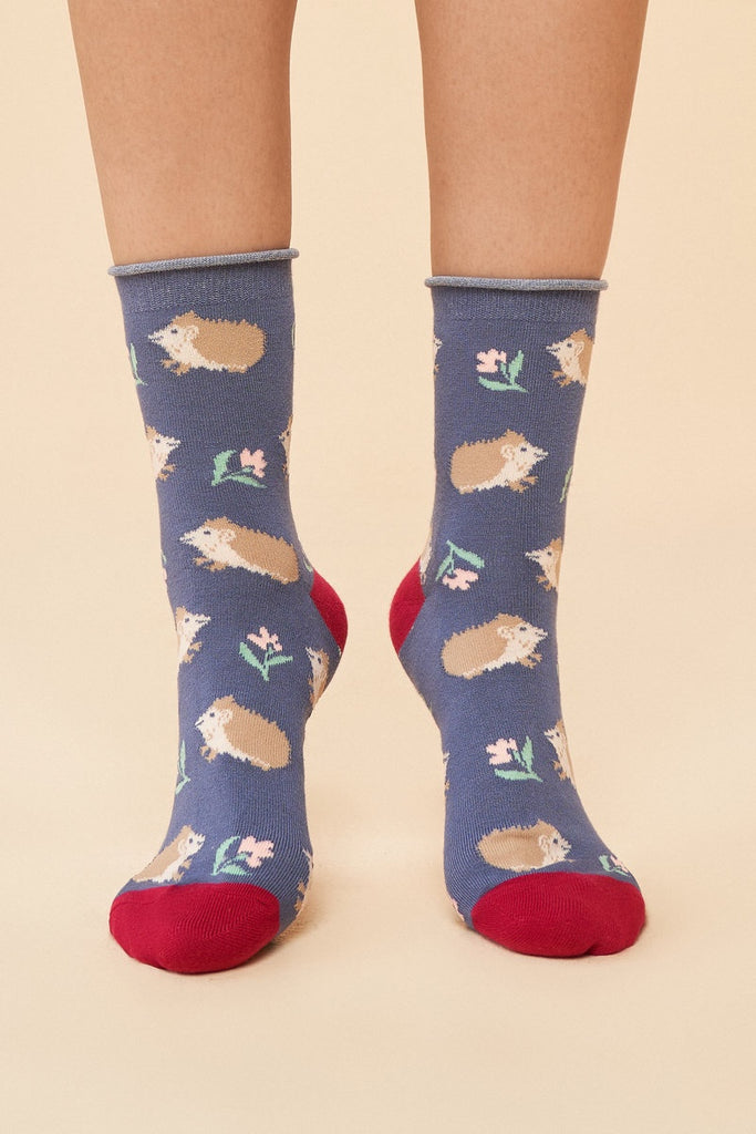 Snuffling Hedgehogs Ankle Socks Navy powder uk