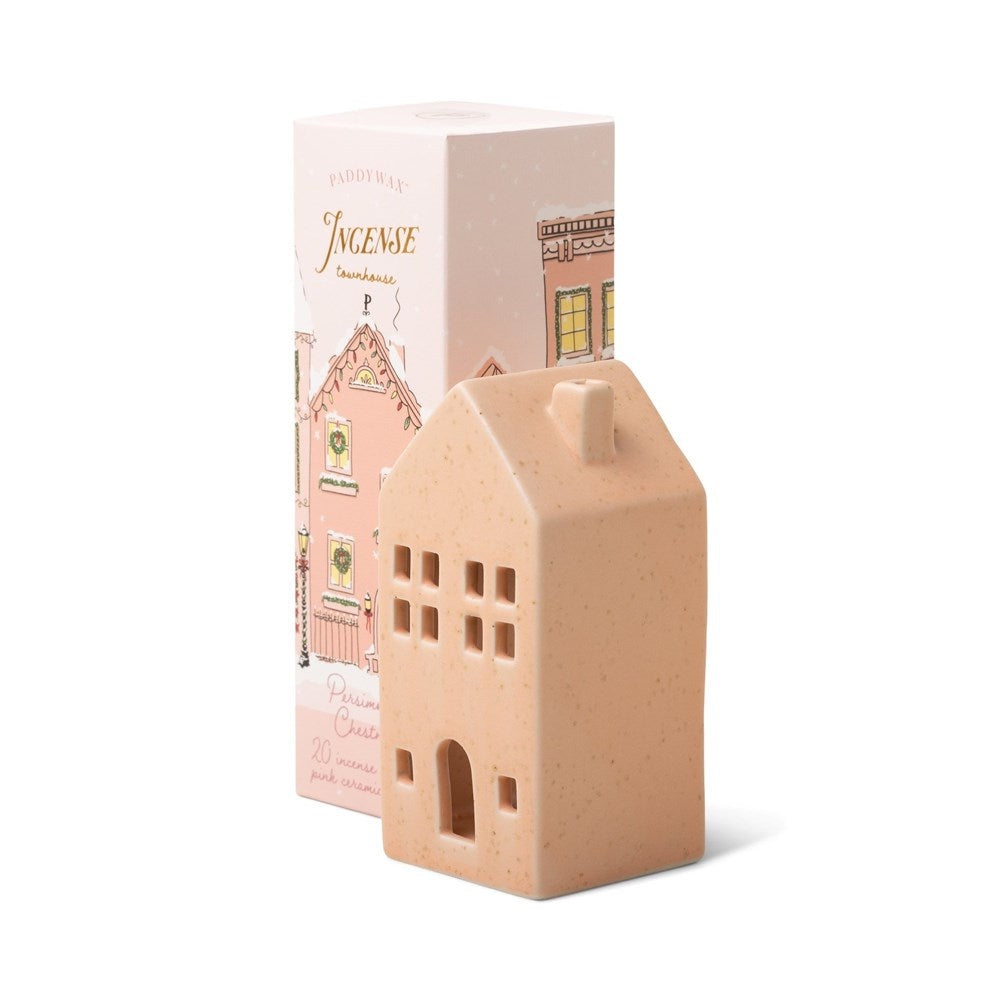 Paddywax Holiday Pink Ceramic Townhouse Incense Cone Holder  Persimmon Chestnut