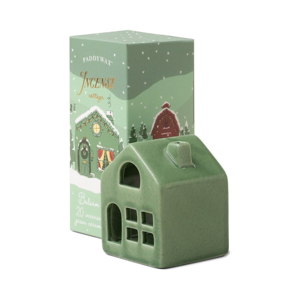 Paddywax Incense Cone Holiday Green Ceramic Cottage Incense Cones  Balsam & Fir