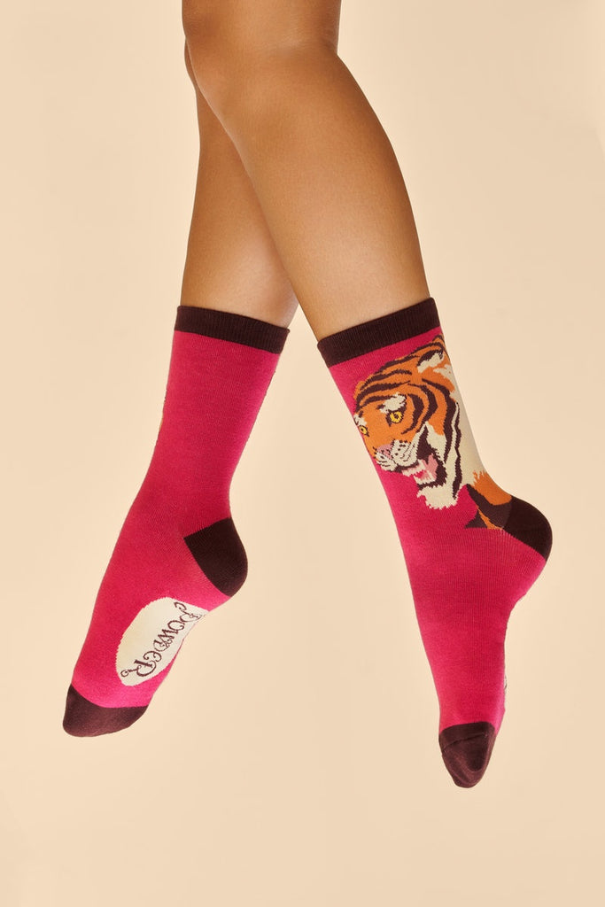 Powder UK Thrill of the Tiger Ankle Socks  Fuchsia